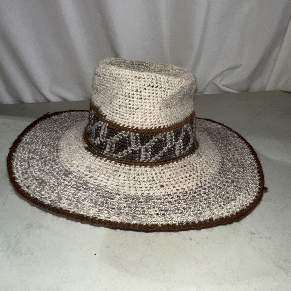 Vintage Handmade in Peru Hand Woven Crocheted Cowboy Aztec South American Hat - Picture 3 of 7